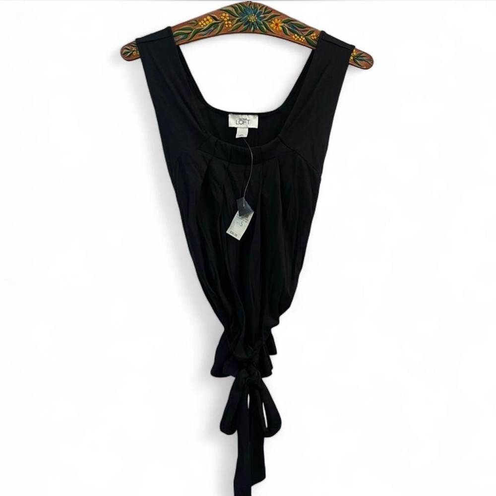 LOFT Black Pleated Sleeveless Tie Waist Tank Top Blouse